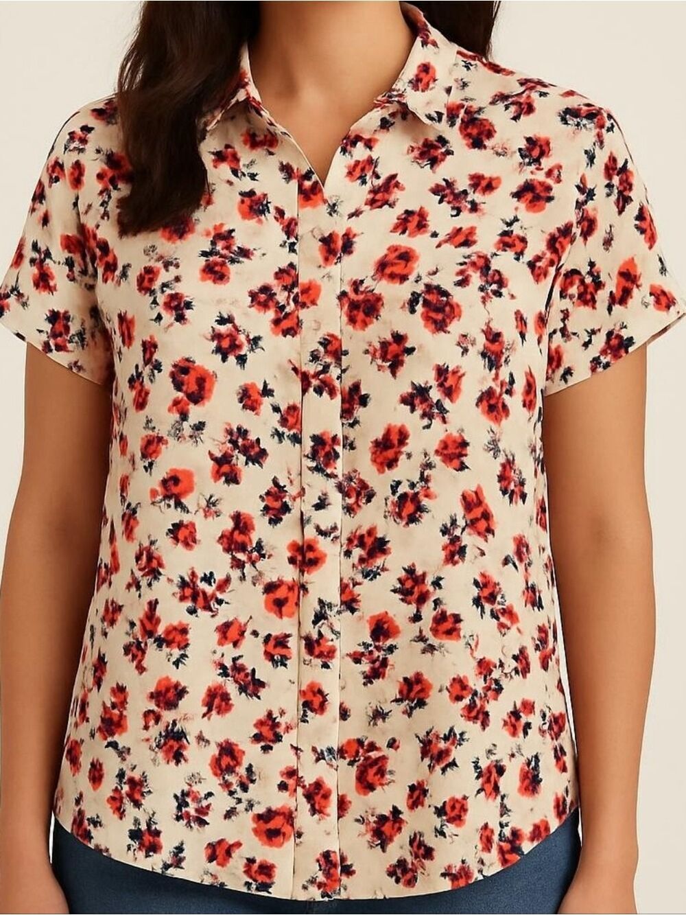 Beach Lunch Lounge Beige Floral Button Up Shirt